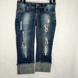Women's Y2K H2J Production Capri Ripped Jeans Blue‎ 5/6